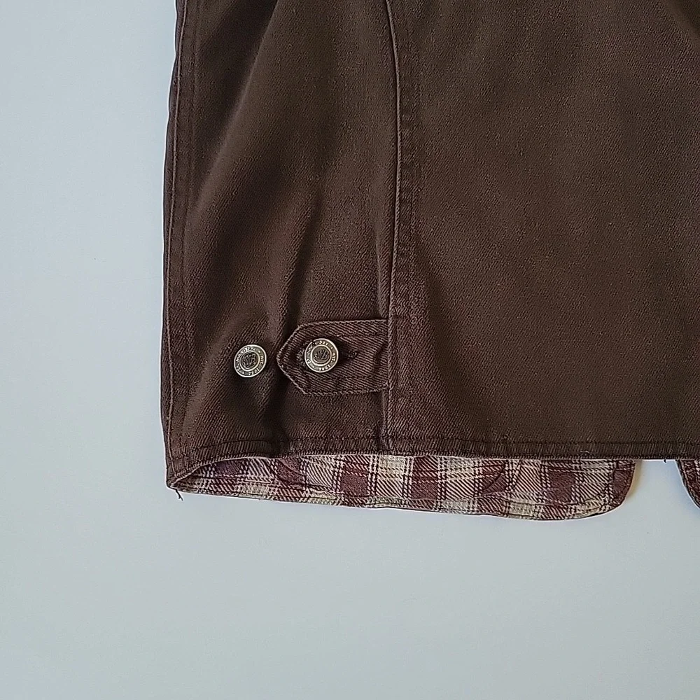 St Johns Bay Vintage Reversible Vest Petite Medium Brown‎ Denim Flannel Full Zip